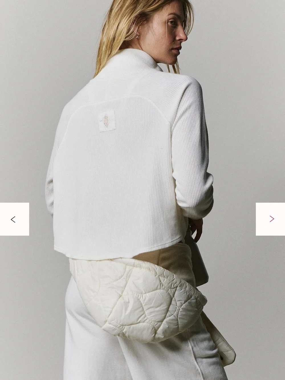 Free People Movement Cropped White Waffle Henley Long-Sleeve Top